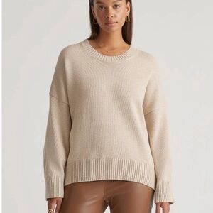 Quince 100% Organic Cotton Boyfriend Crew Sweater Crewneck Sweater Beige XS